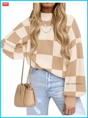 Turtleneck Oversized Knit Pullover Sweater Mock Neck